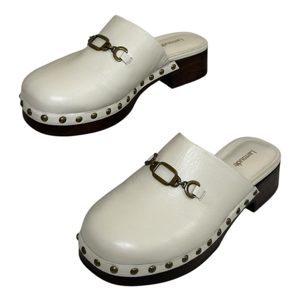 Larroudé Women's 'Zuzi Bit Mule' Leather Clog Slip-On Retro Ivory White Size 7.5 - Picture 2 of 15